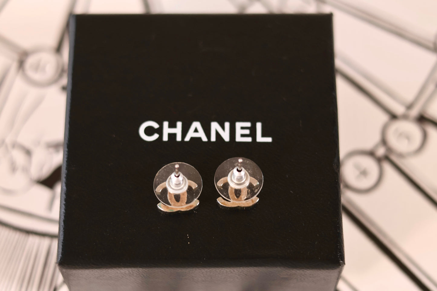 Chanel CC Stud Earrings Silver