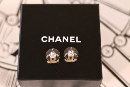 Chanel CC Stud Earrings Silver