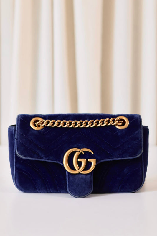 Gucci marmont navy velvet