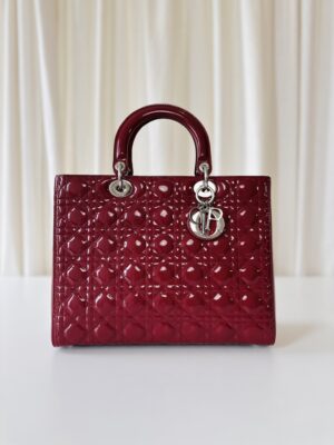Lady Dior large red patent