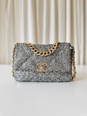 Chanel 19 silver sequin
