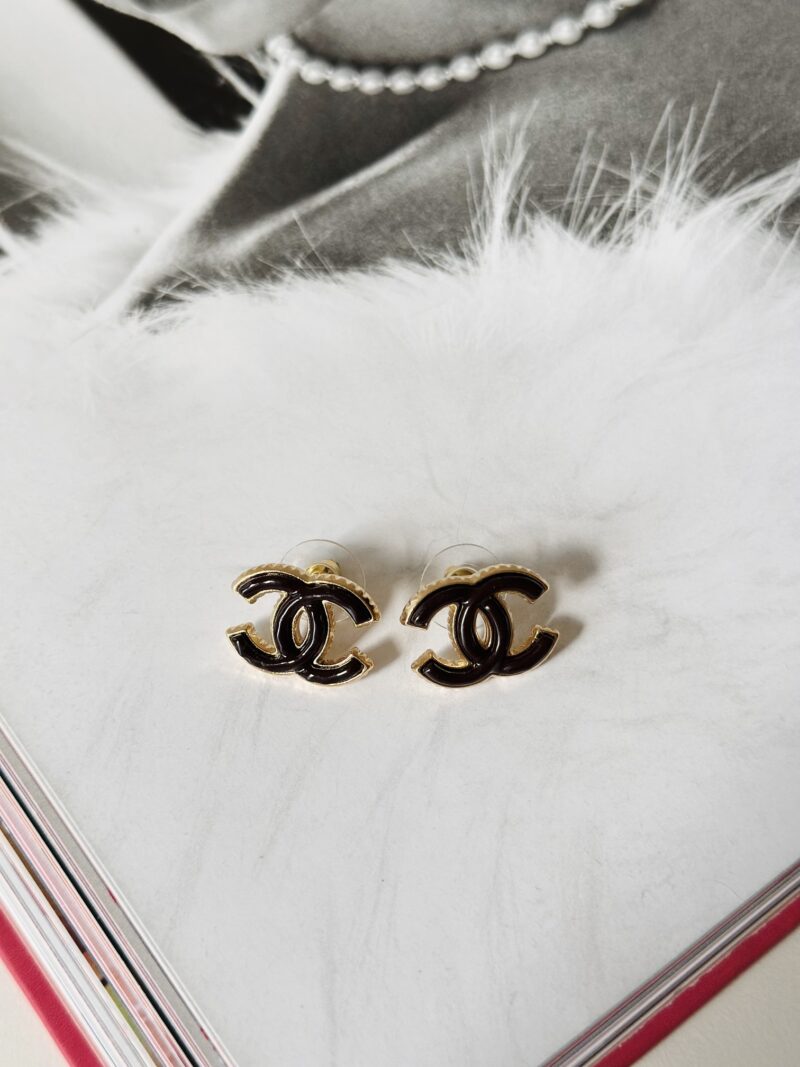 Chanel brown cc earrings