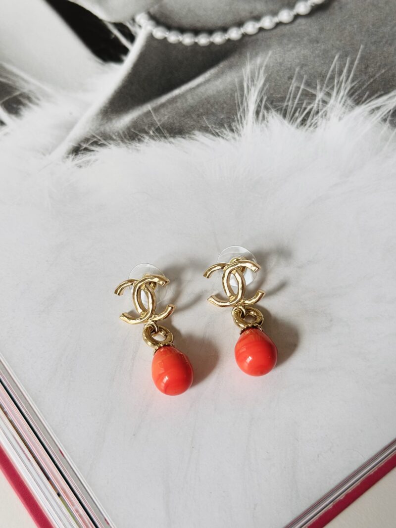 Chanel orange pearl earrings