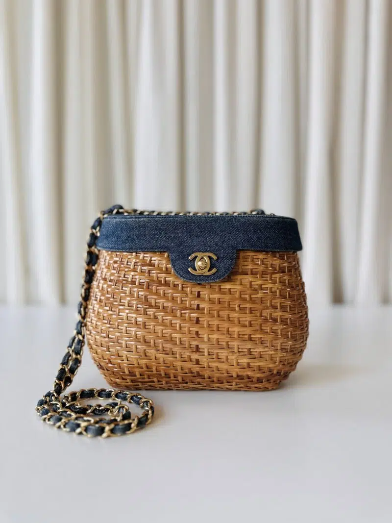 Rare Chanel denim rotan vanity