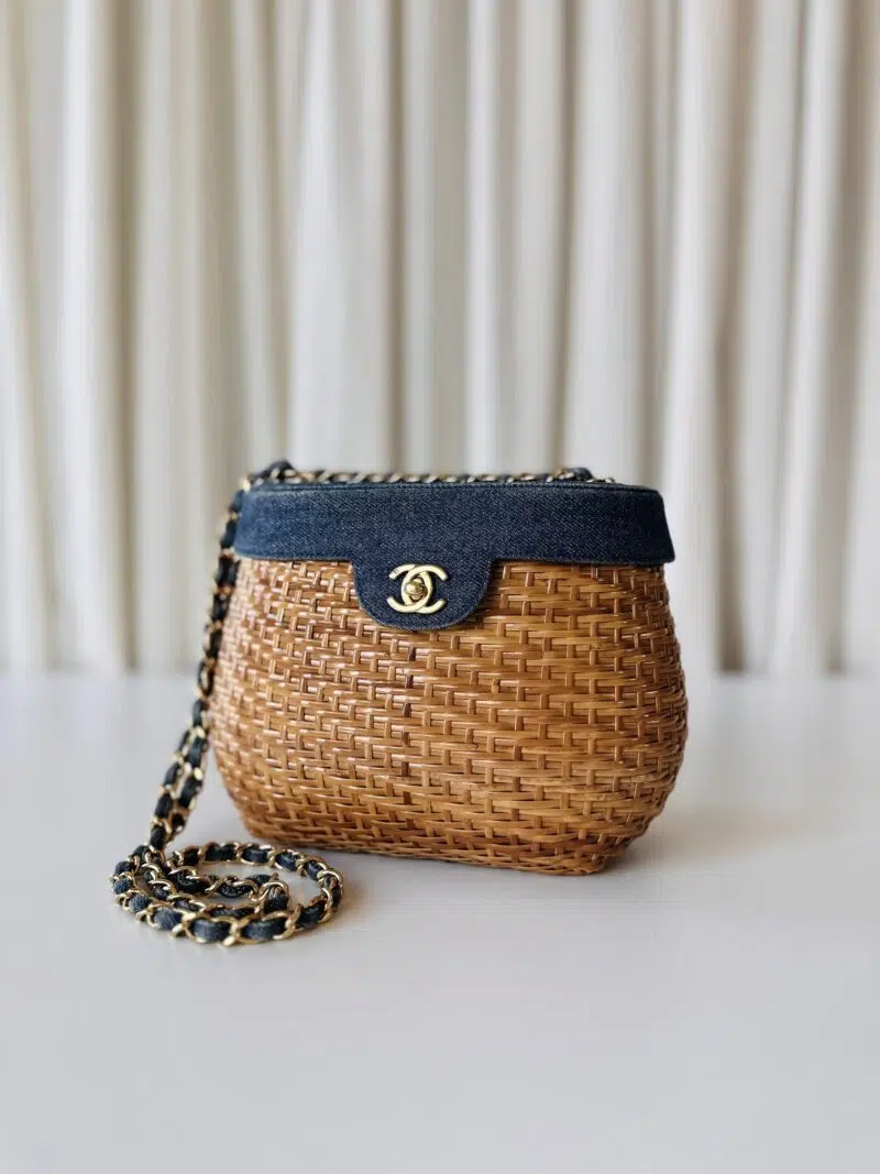 Rare Chanel denim rotan vanity - Image 2