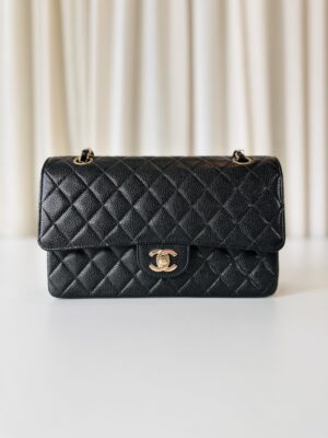 Chanel black vintage medium classic double flap bag