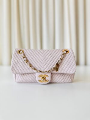 Chanel chevron single flap bag pink