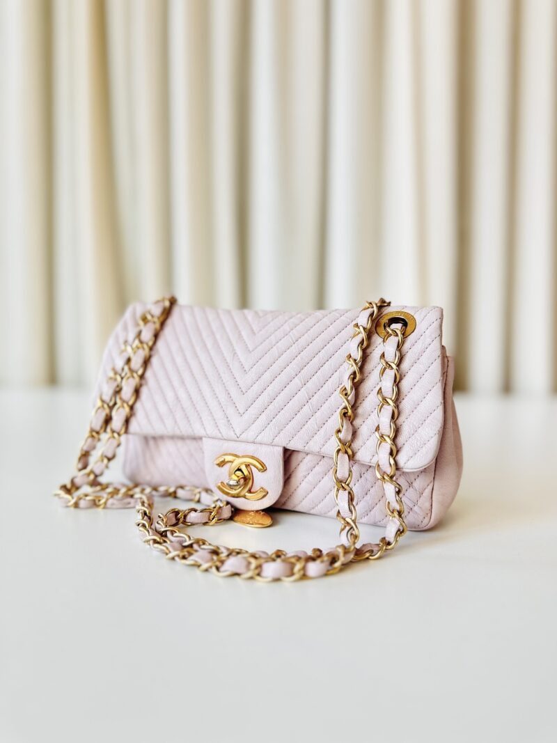 Chanel chevron single flap bag pink - Image 3