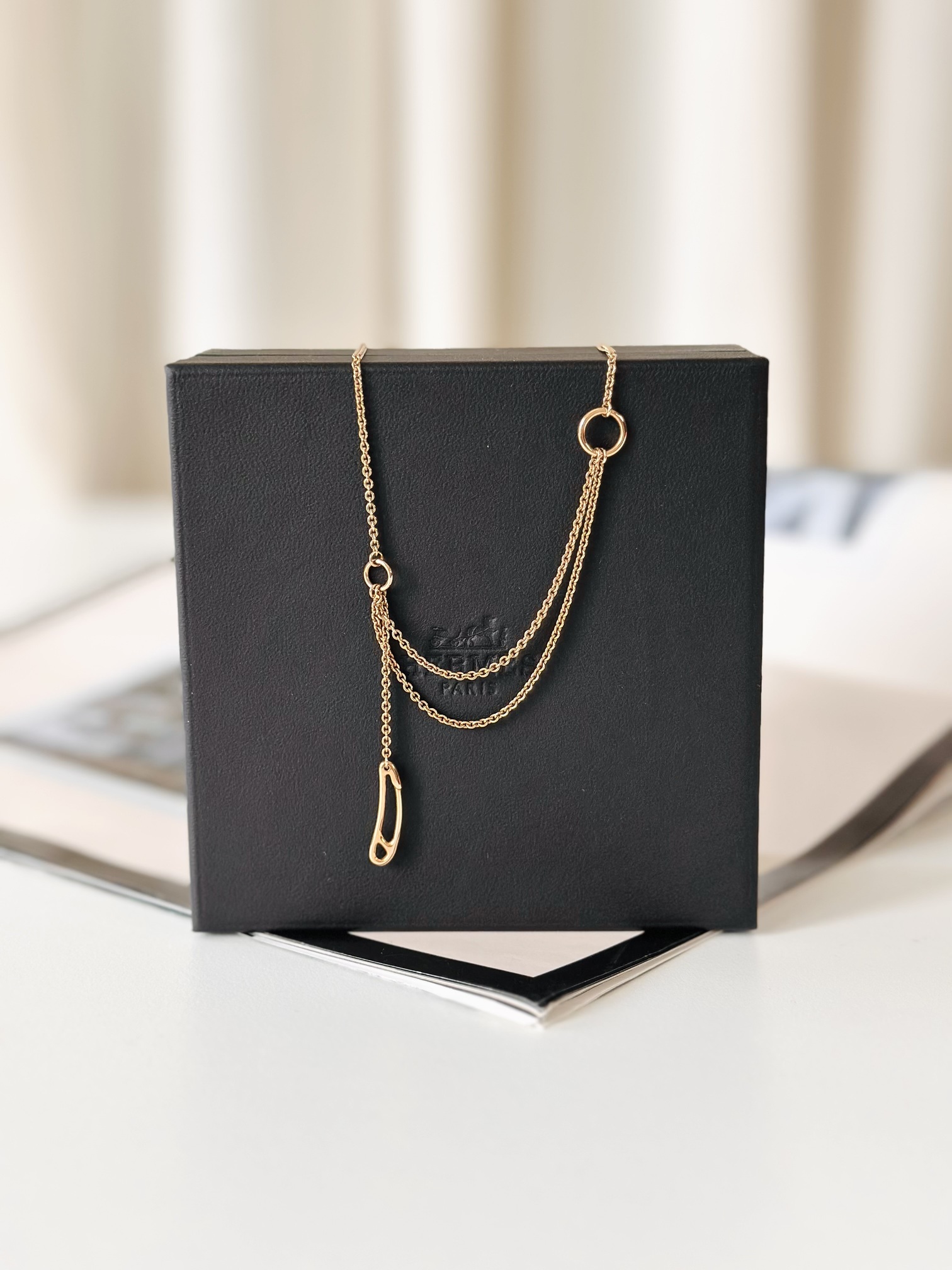 Hermes 18k Rose Gold Chain D'ancre mini punk necklace