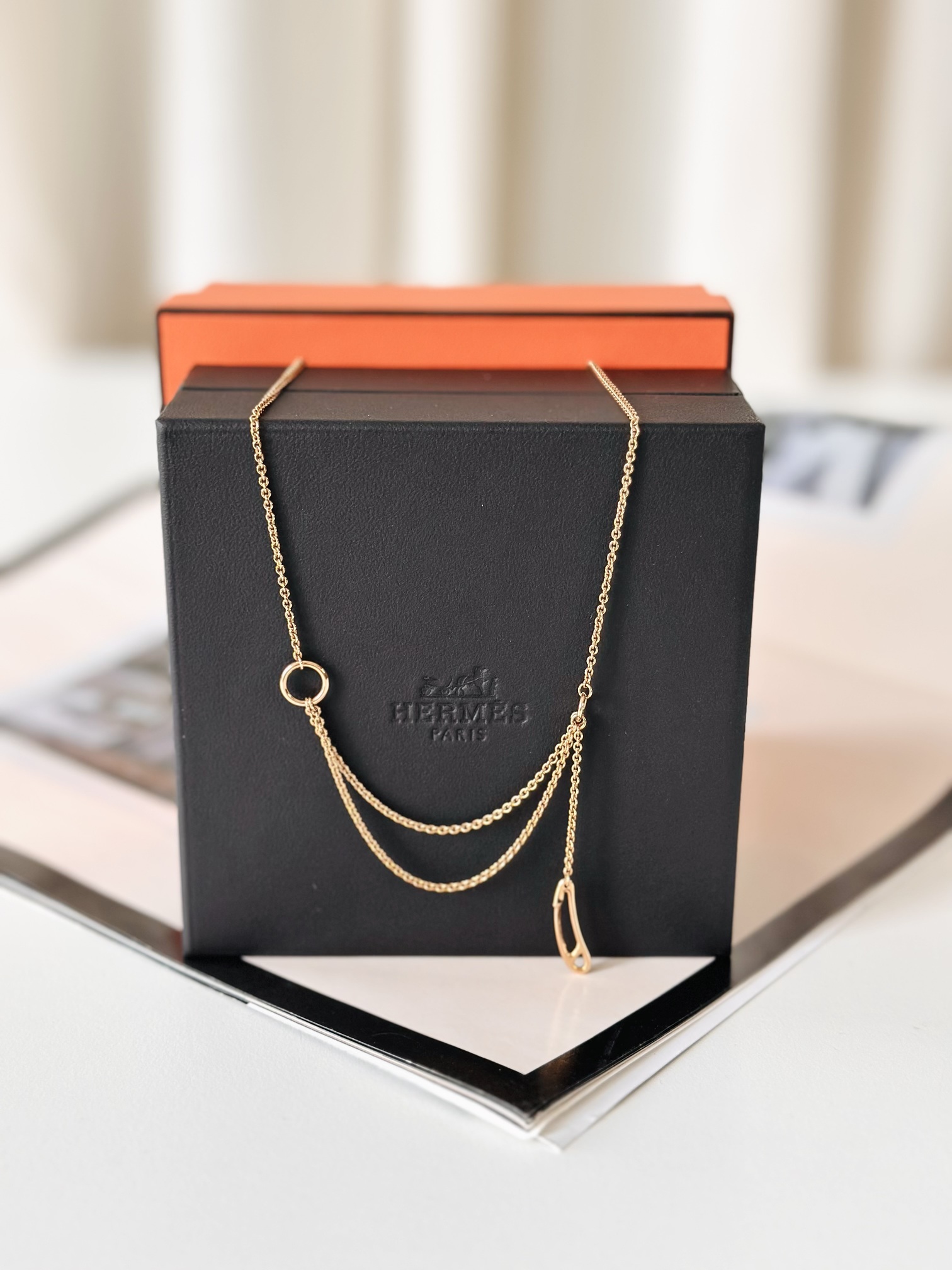 Hermes 18k Rose Gold Chain D'ancre mini punk necklace - Image 4