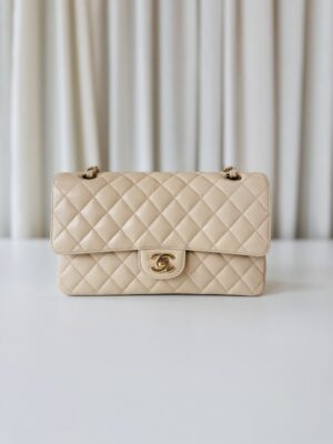 Chanel classic medium double flap bag beige