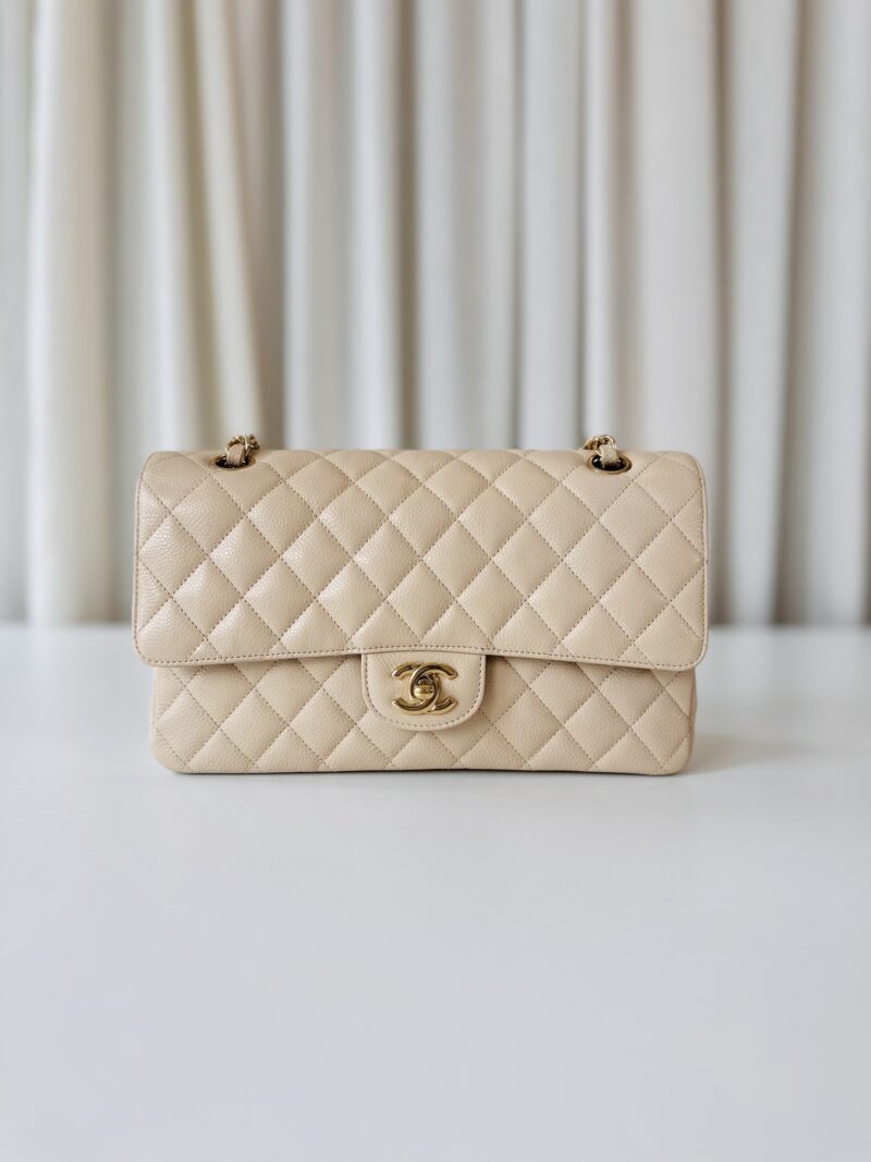 Chanel classic medium double flap bag beige
