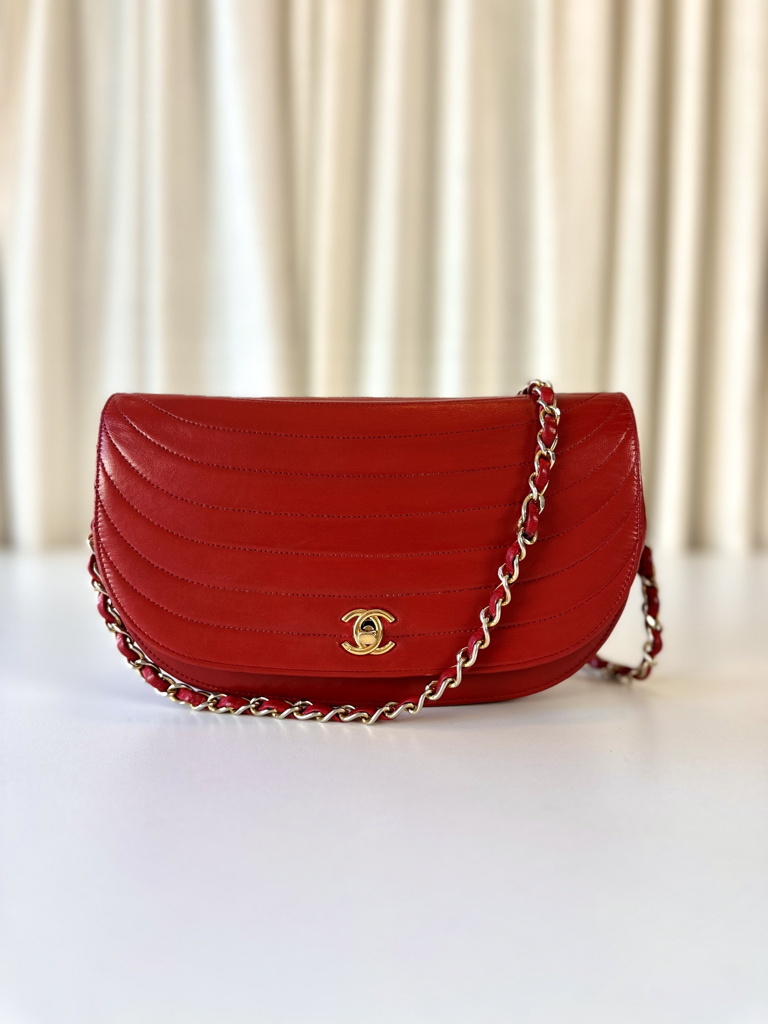 Chanel red vintage single flap bag - Image 4