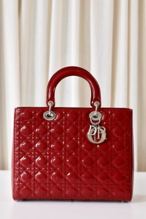 Lady Dior large red patent