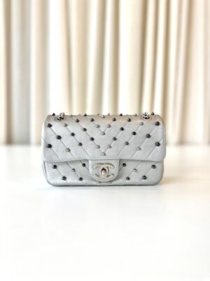 Chanel rectangular metallic silver