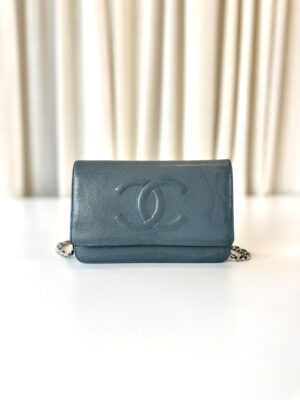 Chanel wallet on chain navy grey