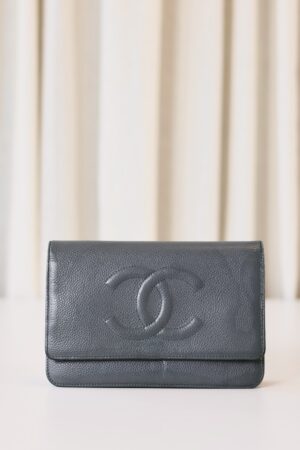 Chanel wallet on chain navy grey