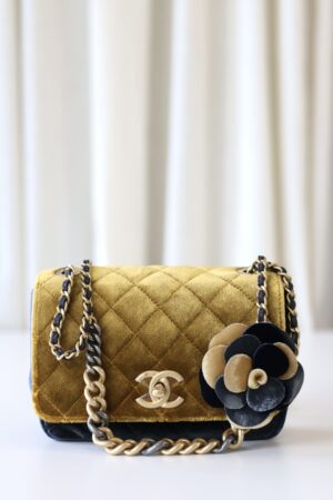 Chanel velvet camilia single flap bag