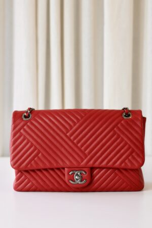 Chanel red single flap bag