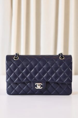 Chanel navy medium classic double flap bag