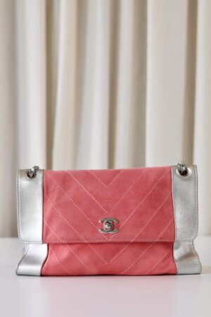 Chanel pink suede single flap bag