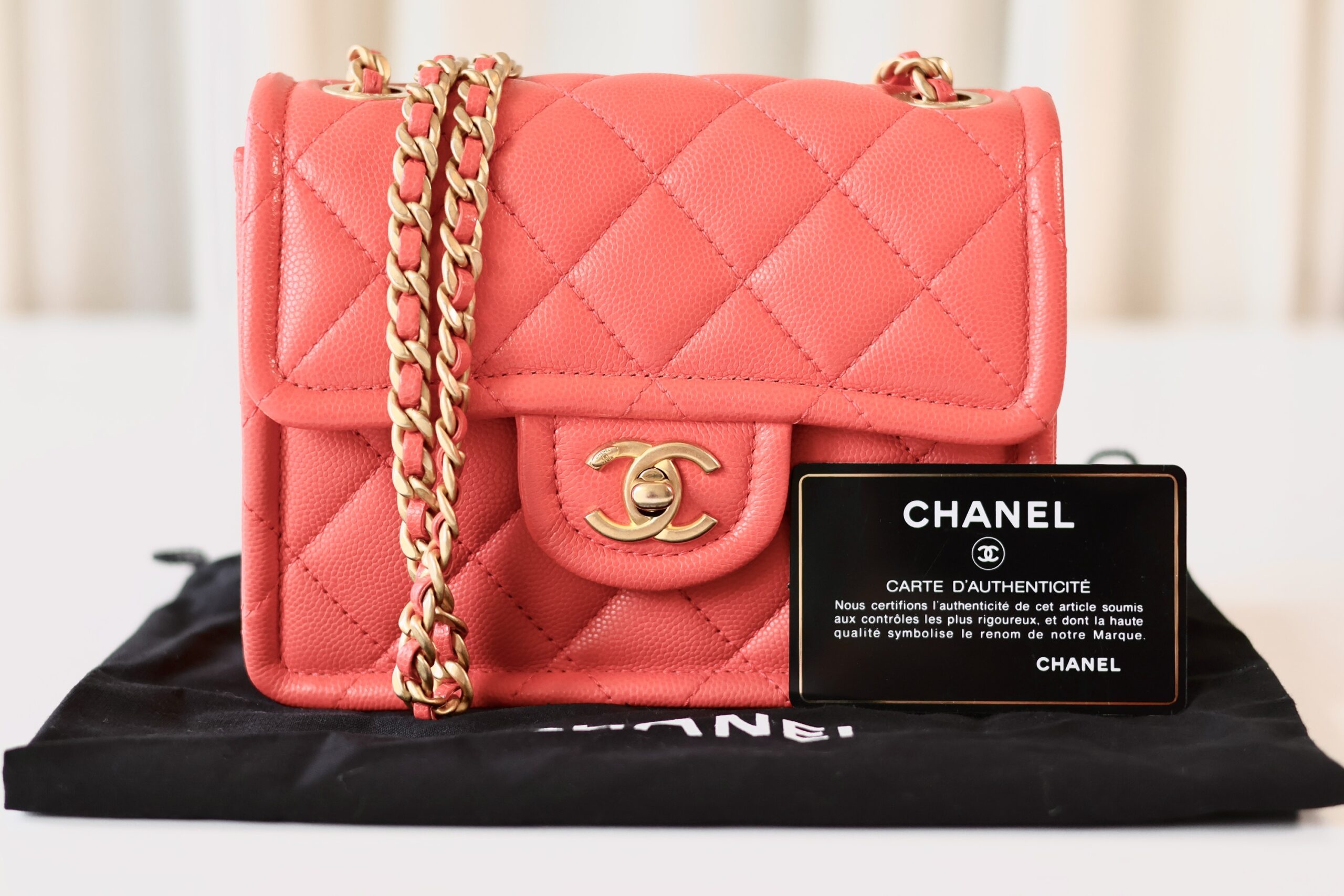 Chanel caviar mini square coral - Image 12