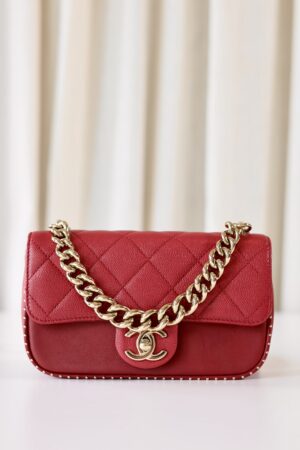 Chanel red single flap bag