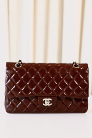 Chanel classic double flap bag bordeaux patent