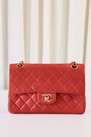 Chanel red vintage classic double flap bag small