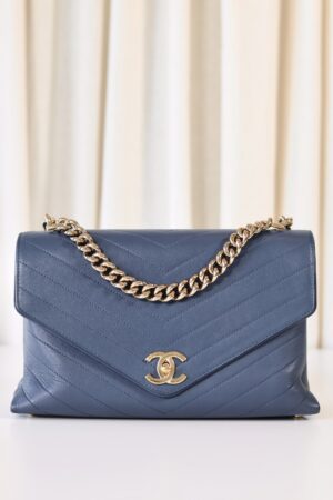 Chanel blue envelope top handle bag