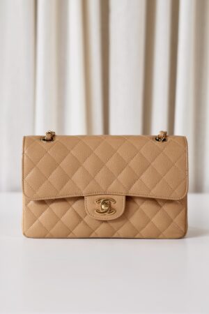 Chanel vintage classic double flap bag small beige