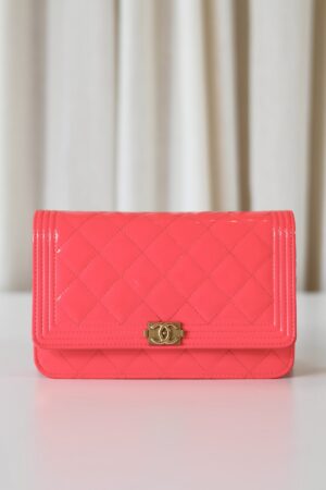 Chanel patent wallet on chain pink
