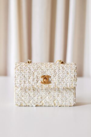 Chanel mini sequin single flap bag white