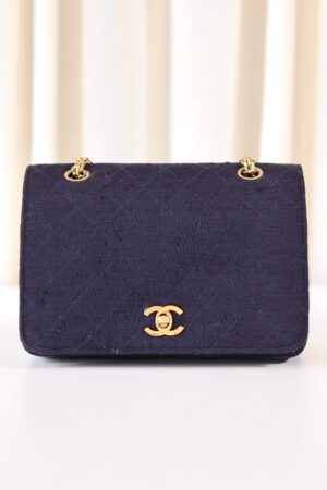 Chanel fabric full flap bag navy