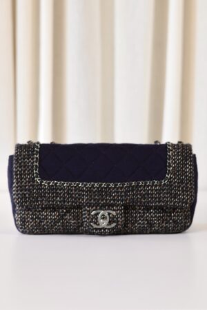Chanel Tweed single flap bag navy